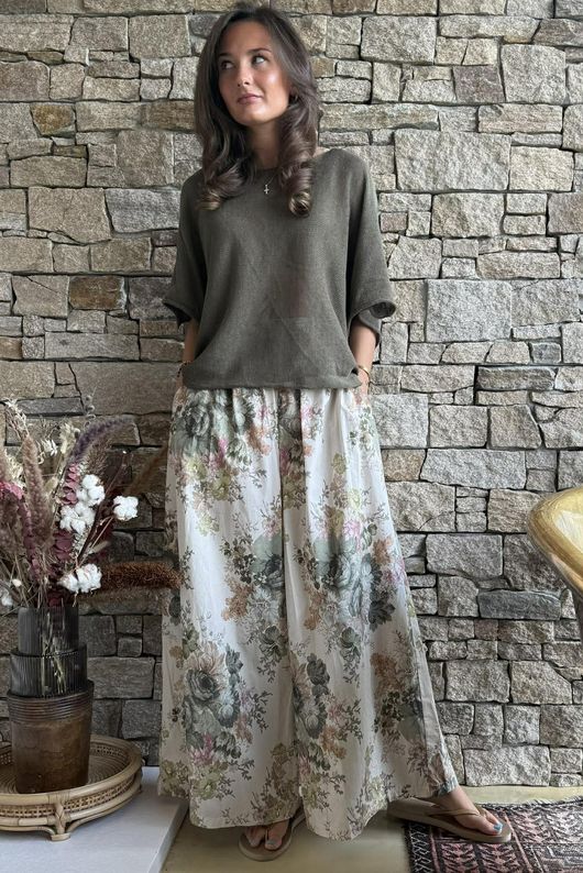 Country Garden Chintz Palazzo Khaki